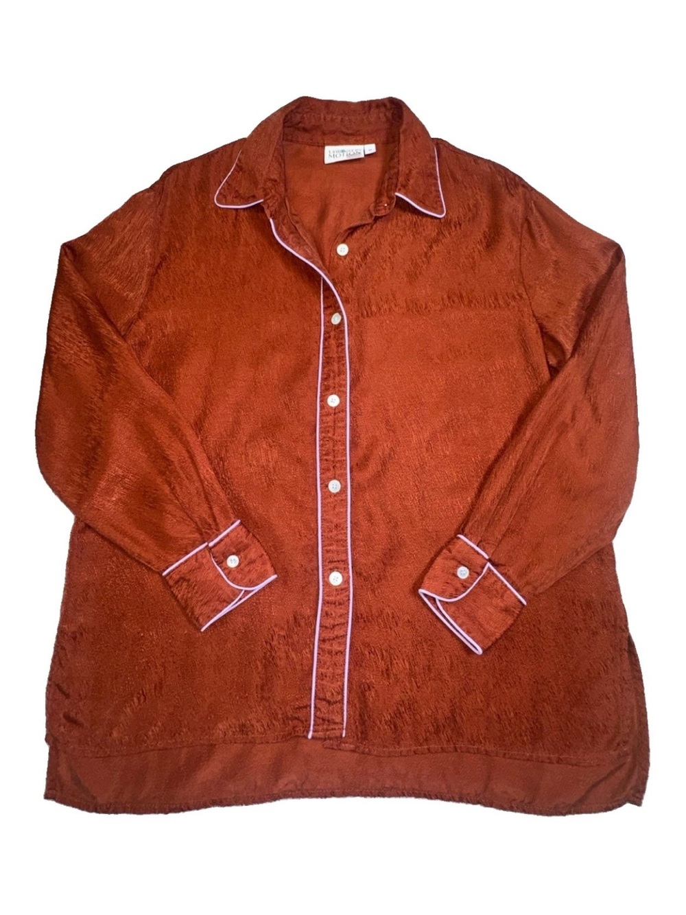 Untitled in Motion Rust Manifest Top M Cupro Tencel Satin Rust Pajama Blouse